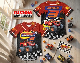 Blaze Monster Truck Birthday Shirt Kids Racing Jersey Custom Name Age Outfit Family Matching Personalized Gift