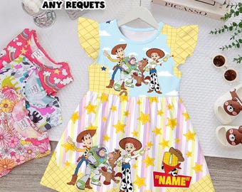 Toy Story Birthday Dress Girl Personalized Name Outfit Kids Cartoon Party Dress Woody Buzz Jessie Outfit Birthday Girl Gift