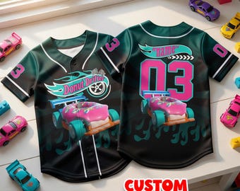 Hot Wheels Birthday Baseball Jersey Donut Drifter Shirt Lets Race Party Outfit Custom Name Number Racing Team Shirt Birthday Boy