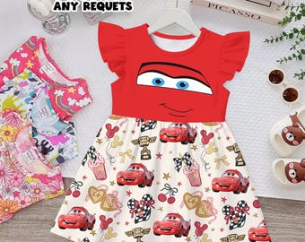 Cars Mia Birthday Girl Dress Personalized Name Age Kids Red Cartoon Dress Custom Toddler Girl Party Outfit Cars Theme Gift Idea