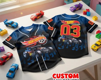 Hot Wheels Bone Shaker Birthday Baseball Jersey Lets Race Shirt Custom Name Number Racing Team Shirt Birthday Boy Outfit Kids