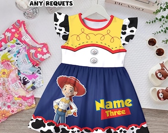 Jessie Cowgirl Birthday Dress Girl Personalized Name Age Toy Story Outfit Kids Western Party Dress Custom Cartoon Dress