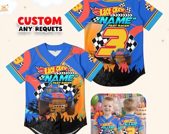 Camiseta de carreras para niños, Hot Wheels Baja Jump Truck, camiseta personalizada con nombre y edad, conjunto de coche todoterreno, regalo a juego para toda la familia.