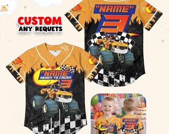 Monster Truck Birthday Jersey Stripes Blaze Shirt Kids Custom Name Age Racing Outfit Personalized Family Gift