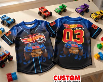 Hot Wheels Baja Jump Truck Birthday Baseball Jersey Lets Race Shirt Custom Name Number Racing Team Shirt Birthday Boy Outfit