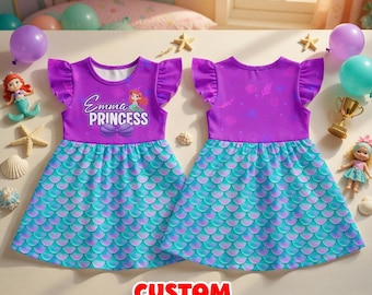 Girls Birthday Dress Ariel Mermaid Princess Personalized Custom Name Party Gown Disney Cruise Outfit Gift