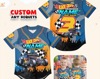 Conjunto de cumpleaños de Hot Wheels, camiseta Boneshaker, camiseta de carreras para niños, personalizada con nombre y edad, temática de coches, regalo familiar a juego