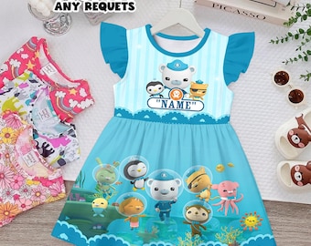Octonauts Birthday Dress Girl Personalized Name Age Outfit Kids Ocean Theme Party Dress Blue Cartoon Birthday Girl Outfit