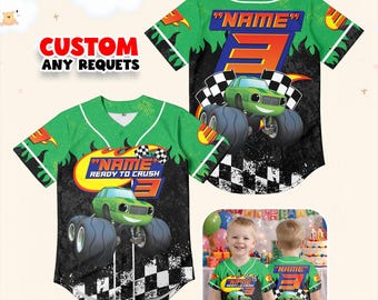 Camiseta de cumpleaños infantil Pickle Blaze Jersey Monster Truck Traje Nombre personalizado Edad Tema Carreras Regalo familiar a juego