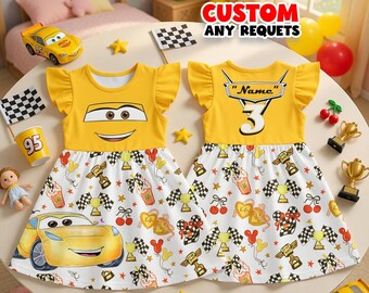 Girls Birthday Dress Cruz Ramirez Cars Personalized Custom Name Party Gown Disney Trip Outfit Gift