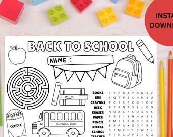 Back to School Activity Placemat | School-Themed Activity | Classroom Printable | First Day of School Activity | Kids Printable