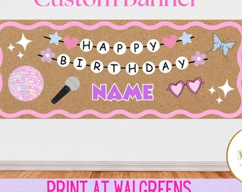 Pop Star Birthday Banner | Custom Name, Disco Ball, Microphone Decor (Digital Download)