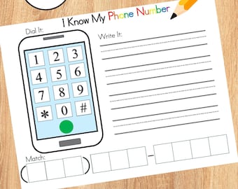 I Know Phone Number Worksheet | Kids Life Skills, Handwriting Practice (Digital Download)