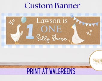 Personalized Silly Goose First Birthday Banner | Watercolor Geese Party Sign (Digital Download)