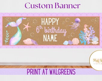 Personalized Mermaid Birthday Banner | Under the Sea Party Decor (Digital Download)