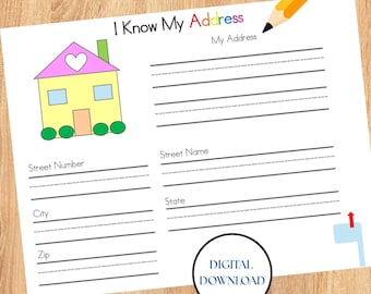 Kids Address Worksheet | Personal Safety, Handwriting Practice (Digital Download)