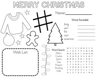 Christmas Activity Placemat | Christmas Activity Coloring Page| Instant Download