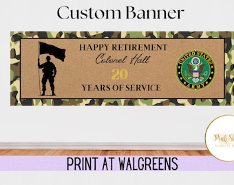 Personalized Army Retirement Banner | Military Retirement Party Decor | Custom Army Retirement Sign |Digital Download | Veteran Celebration
