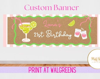 Personalized 21st Birthday Banner | Margarita Fiesta Party Decor (Digital Download)