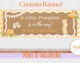 Individuell gestaltetes Kürbis-Babypartybanner, Herbstliche Babyparty-Hintergrundkulisse, Personalisiertes Kürbis-Babypartyschild, Herbstliche Babyparty-Dekoration