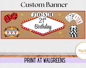 Individuell gestaltetes Vegas-Geburtstagsbanner, Casino-Partydeko, personalisierte Las-Vegas-Kulisse (digitaler Download)