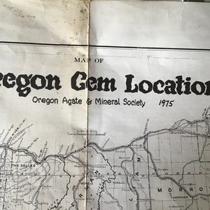1975 map of Oregon Gem Locations published by the Oregon Agate & Mineral Society