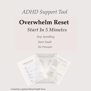 ADHD Overwhelm Reset Tool: 5 Minute Mental Reset Planner/ Focus and Executive Function Support/ Task paralysis  (Digital download)