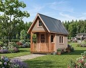 Plan Tiny House PDF, Cabin Plans DIY , Small Cabin with Loft , Wooden Cottage Blueprint , Backyard Guest House ,Plans for Beginners