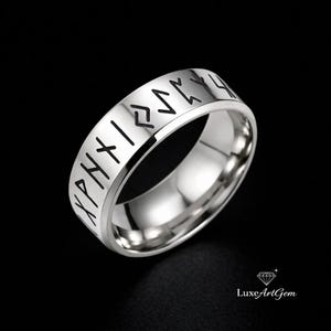 Viking Rune Ring, Nordic Stainless Steel Ring, Minimalist Band Ring, Celtic Norse Jewelry, Gift for Men Women
