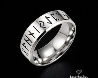Viking Rune Ring, Nordic Stainless Steel Ring, Minimalist Band Ring, Celtic Norse Jewelry, Gift for Men Women