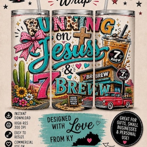 Running On Jesus & 7Brew 20oz Skinny Tumbler Wrap