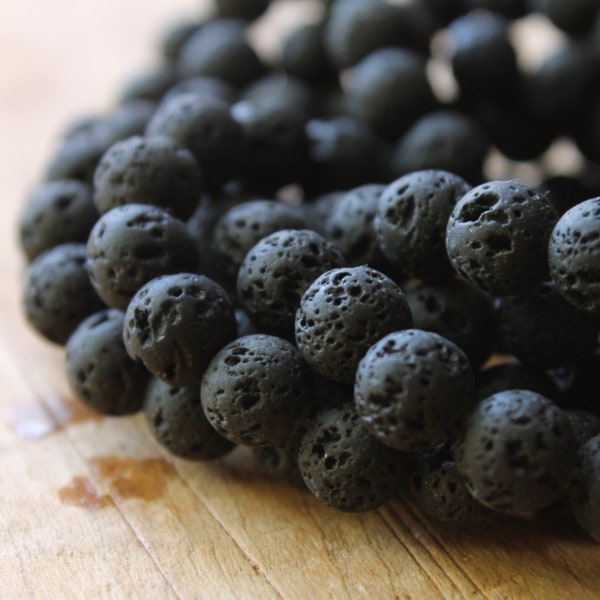 Mauna Kea 10mm Black Waxed Lava Rock Beads - Full 15" Strand - Exotic Aloha Stones