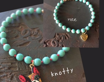 Knotty or Nice Knotted Bracelet Kit - Craft Night Girls Night Fun - Trendy DIY Love - with Bulldog Dog or Heart Charm