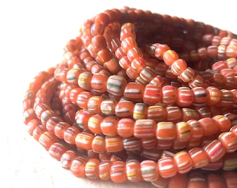 Indonesian Handmade Beads - Full Strand - 24" - Powder Glass - Dark Orange Gooseberry