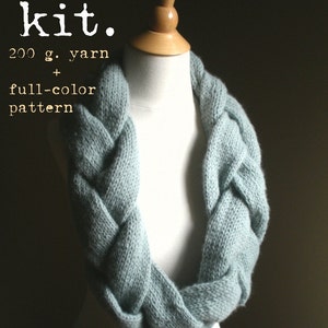 Norfjord Trendy Plaited Infinity Scarf Kit - Full Color Knitting Pattern + 200 g. Yarn - Just Add Needles - Boredom Buster