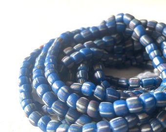 Indonesian Handmade Beads - Full Strand - 24" - Powder Glass - Cobalt Blue Gooseberry