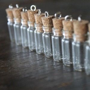 NEW LOWER PRICE Little Aberdeen Glass Vial Pendants - 7/8 in (22mm) Bottles with Cork Stoppers - Fairy Dust and Keepsakes Creepy Stuff Too