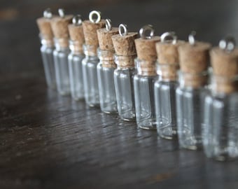 Little Aberdeen Glass Vial Pendants - 7/8 in (22mm) Bottles with Cork Stoppers - Fairy Dust and Keepsakes Creepy Stuff Too