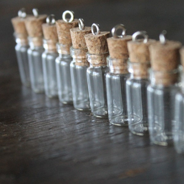 Little Aberdeen Glass Vial Pendants - 7/8 in (22mm) Bottles with Cork Stoppers - Fairy Dust and Keepsakes Creepy Stuff Too