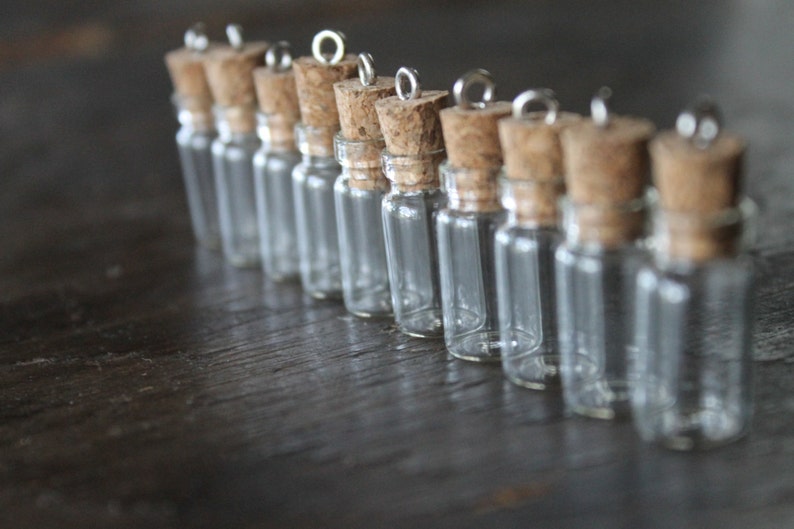 Little Aberdeen Glass Vial Pendants 7/8 in 22mm Bottles with Cork Stoppers Fairy Dust and Keepsakes Creepy Stuff Too image 1