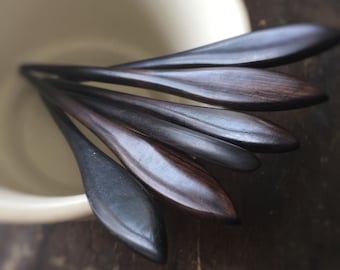 Lotus Petal Black Wooden Hair Stick with No Hole - 7&quot; Solid Wood - Gorgeous Shawl Pin Fork Hair Stick  - Kanzashi