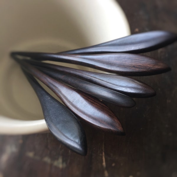 Bastoncino per capelli in legno nero a forma di petalo di loto senza foro - 7" in legno massello - Splendido bastoncino per capelli a forma di forcella per scialle - Kanzashi
