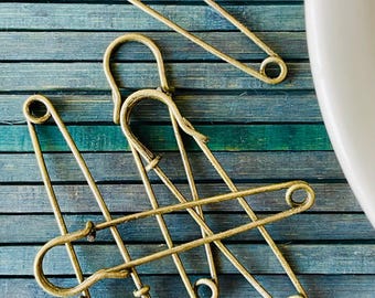 Extra Large (3 in. - 70mm) Antique Brass Safety Pins - Kilt Pins - Great Beading Basic