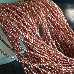 SALE - Montevideo Bright Copper Tiny Cornerless Cube Beads (24" stand) - Copper Plated 2.5mm Spacers - Rose Gold Alternative