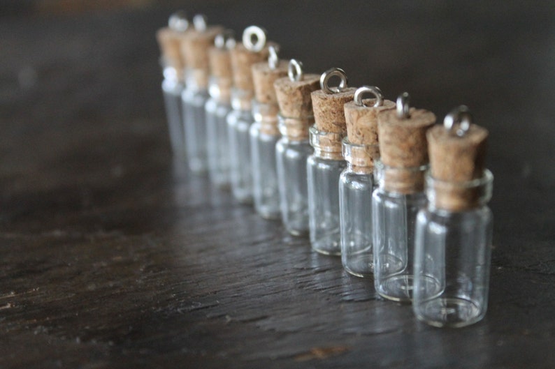 Little Aberdeen Glass Vial Pendants 7/8 in 22mm Bottles with Cork Stoppers Fairy Dust and Keepsakes Creepy Stuff Too image 2