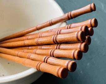 Natural Wood Carved Hair Stick - 7" Solid Wood - Bamboo - Gorgeous Shawl Pin Fork Hair Stick - 90s