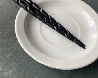 TWISTED Black Bone Hairsticks - Set of Two (2) - Beadable 4.5" Carved Bone - Hair Stick Shawl Pin Hair Fork Shawl Stick - Narwhal