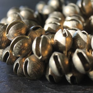 Kathmandu Medium Bright Antique Brass Tibetan Temple Jingle Bells - Ethnic Snake Head Bells