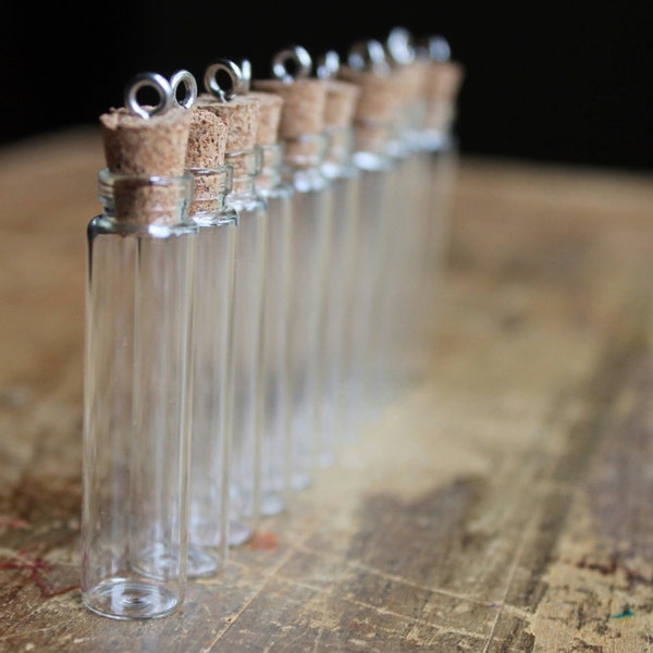 NEW LOWER PRICE - Aberdeen Glass Vial Pendants - 2 in ( 45mm) Bottles with Cork Stoppers - Fairy Dust and Keepsakes Creepy Stuff Too (10)