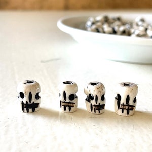Queretaro Carved Bone Skull Beads (10) - Perfect for El Dia de Los Muertos Jewelry